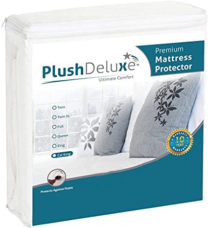 PlushDeluxe Mattress Protector, Waterproof Mattress Cover, Breathable & Soft Cotton Terry Surface, (California King)