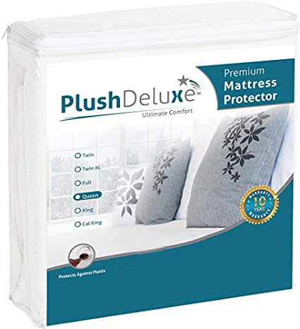 PlushDeluxe Mattress Protector, Waterproof Mattress Cover, Breathable & Soft Cotton Terry Surface (Queen)