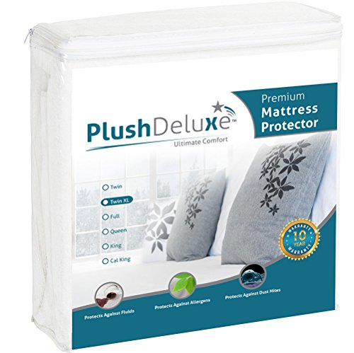 Book Cover PlushDeluxe Premium 100% Waterproof Mattress Protector Hypoallergenic, Vinyl Free, Breathable Soft Cotton Terry Surface, 10 Year Warranty, Twin X-Large
