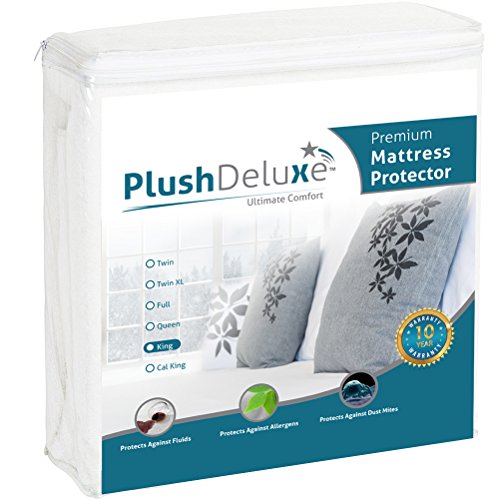 PlushDeluxe Premium Mattress Protector, Waterproof & Hypoallergenic Mattress Cover, Breathable Soft Cotton Terry Surface, King