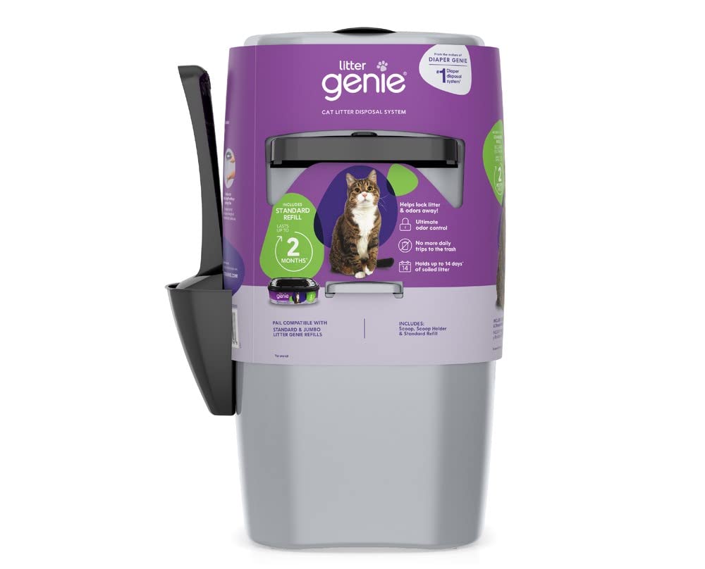 Book Cover Litter Genie Standard Pail (Silver) | Cat Litter Box Waste Disposal System for Odor Control | Includes 1 Square Refill Bag