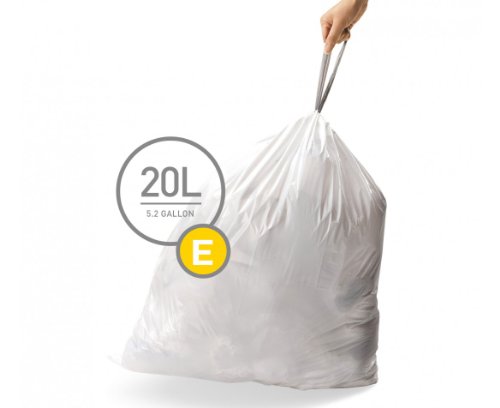 simplehuman Code E Custom Fit Trash Can Liner, 12 refill packs (240 Count), 20 Liter / 5.2 Gallon