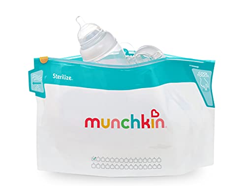 Munchkin Latch Microwave Sterilize Bags, 180 Uses, 6 Pack, Eliminates up to 99.9% of Common Bacteria , White, Small (8" x 11")
