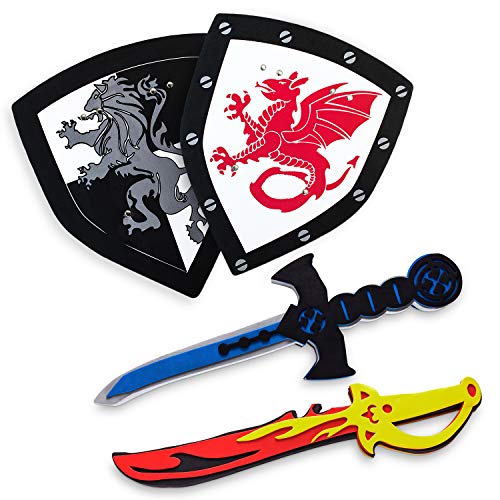 Book Cover Super Z Outlet Children's Foam Toy Medieval Joust Dual Dragon Sword & Shield Knights Set Lightweight Safe for Birthday Party Activities, Event Favors, Toy Gifts