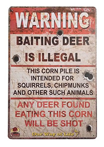 Book Cover ERLOOD Warning Baiting Deer Is Illegal Metal Tin Sign, Tin Signs Vintage Coffee Wall Coffee & Bar Decor,size 12 X 8