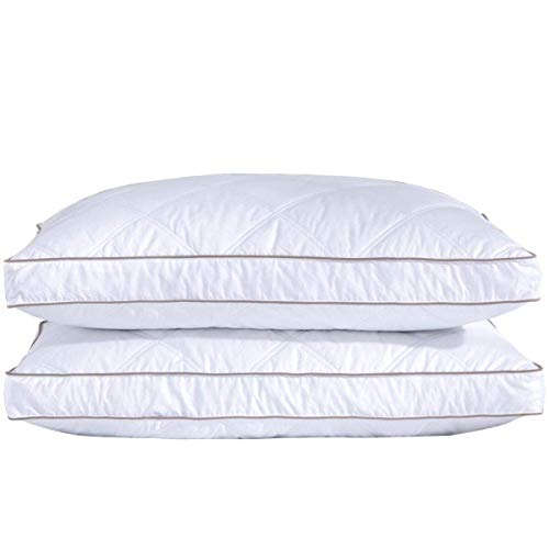 Book Cover puredownÂ® Goose Feather Pillows for Deep Sleeping Pack of 2, 100% Cotton Pillow Cover Downproof Medium Support