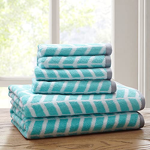 Intelligent Design - Nadia Quick Dry, Premium Absorbent Chevron Cotton Towels Bath/Bathroom Set - Ultra Soft Bathroom Towels Set - Teal - 6 Piece Set incl. 2 Shower Towel 4 Hand Towel