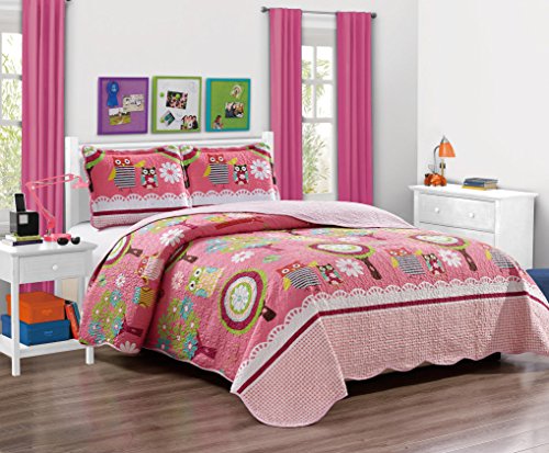 Book Cover Mk Collection Bedspread Teens/Girls Owl Pink New Twin/Twin Extra Long 68