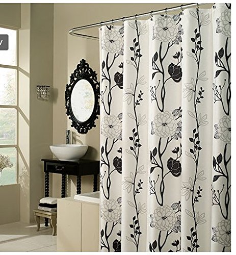 Book Cover Black and White Flower Fabric Shower Curtain
