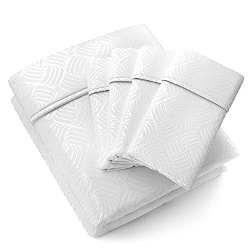 Book Cover Cosy House Collection King Size Sheets Set - 6 Piece - King Sheets - Silky Soft - Deep Pocket - Elegant Patterns - Stain, Fade & Wrinkle Resistant - White - Wavy