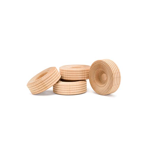 Wood Toy Wheels Treaded Style, 2 Inch Diameter, Pack of 24, for Crafts and DIY Toy Cars, by Woodpeckers