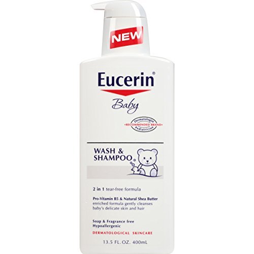 Book Cover Eucerin Baby Wash & Shampoo - 2 in 1 Tear Free Formula, Hypoallergenic & Fragrance Free, Nourish and Soothe Sensitive Skin - 13.5 fl. oz. Pump Bottle (Pack of 3)