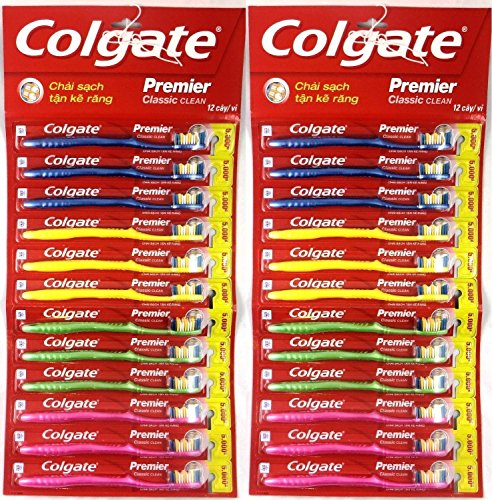 Colgate Toothbrush Premier Classic Clean Medium (Pack of 24) (Brush color and style may vary)