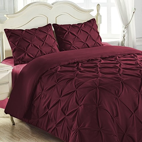 Book Cover King & Queen Home Reinforced Double Stitch 3 Piece Pinch Pleat Comforter Set (Queen, Burgundy)