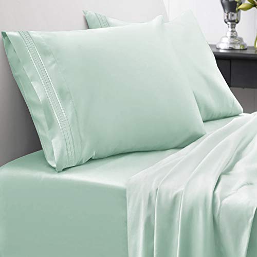 Book Cover Queen Size Bed Sheets - Breathable Luxury Sheets with Full Elastic & Secure Corner Straps Built In - 1800 Supreme Collection Extra Soft Deep Pocket Bedding Set, Sheet Set, Queen, Mint
