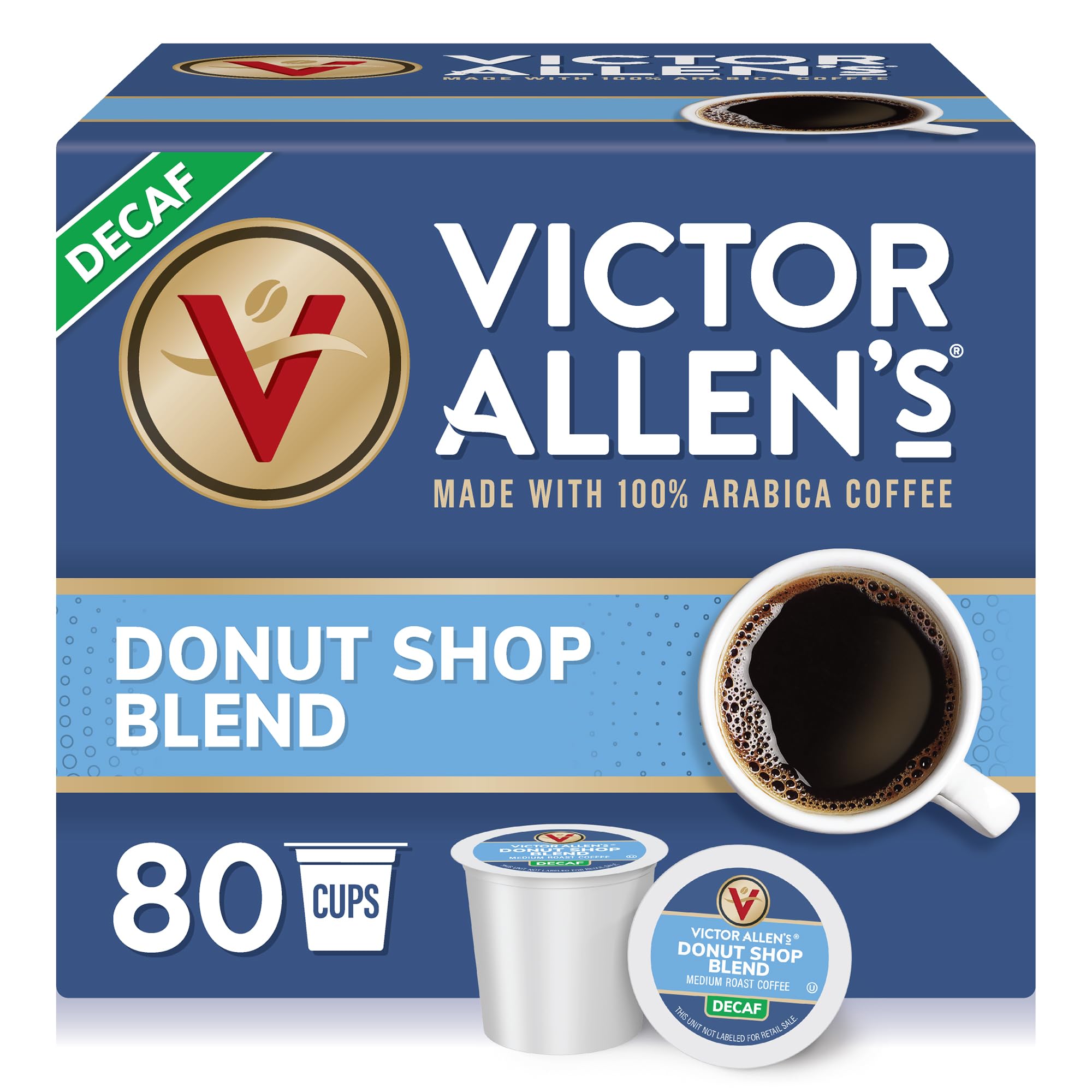 Book Cover Victor Allen's Coffee Decaf Donut Shop Blend, Medium Roast, 80 Count, Single Serve Coffee Pods for Keurig K-Cup Brewers Decaf Donut Shop Blend 80 Count (Pack of 1)
