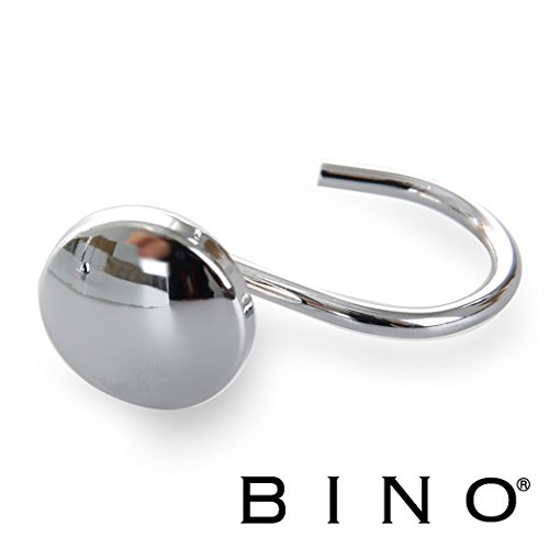 BINO Shower Curtain Hooks - Chrome, Set of 12 Shower Curtain Rings - Shower Hooks for Curtain Shower Rings