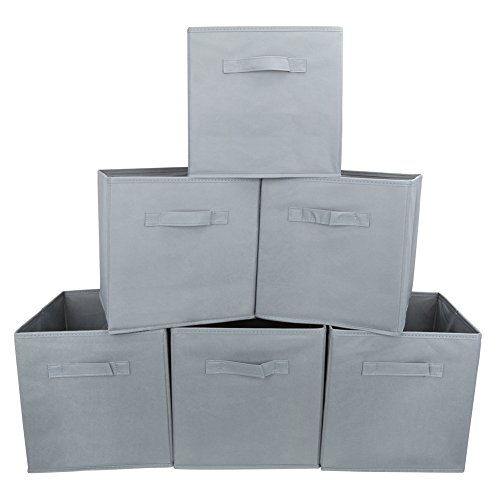 Set of 6 Basket Bins- EZOWare Collapsible Storage Organizer Boxes Cube For Nursery Home - (Gray)
