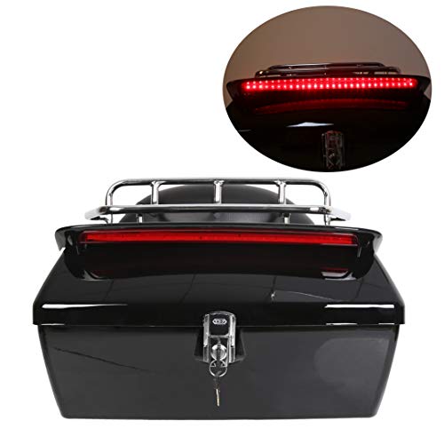 EGO Bike Universal Motorcycle Luggage Trunk Tail Box Compatible with Harley-Davidson,Honda, Yamaha,Suzuki Cruiser Motorcycles with Tail Light & Adjustable Backrest,Black
