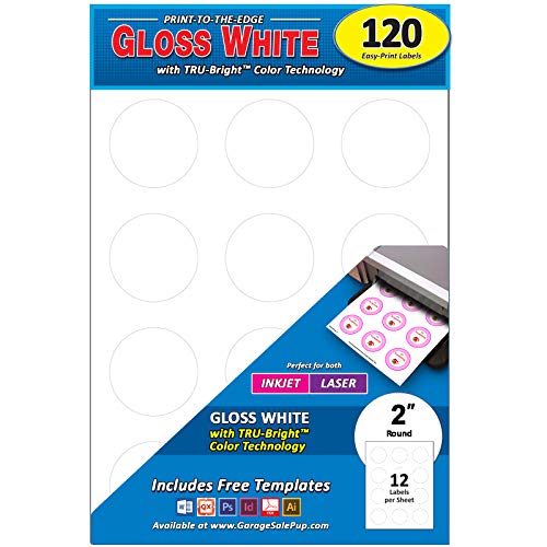 Pack of 120 Permanent Print-to-The-Edge Round Labels, Laser/Inkjet, 2-Inch, Glossy White
