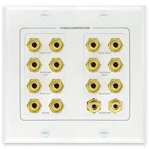 Mediabridge Speaker Wall Plate w/Binding Posts (7 Pair) & RCA (2 Ports) - Limited TIME Offer: Free Mounting Bracket (2-Gang) - 2-Piece Inset Wall Plate for 7.1/7.2 Surround Sound (Part# WP2-B7/S2)