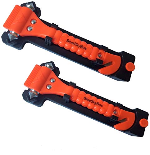 BlueSkyBos Value 2 Pack - Emergency Escape Tool Auto Car Window Glass Hammer Breaker and Seat Belt Cutter Escape 2-in-1 Tool