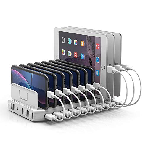 Unitek Charging Station for Multiple Devices, USB Charging Dock with Adjustable Dividers, QC 3.0 and SmartIC, iPhone, iPad, Tablet Organizer Stand