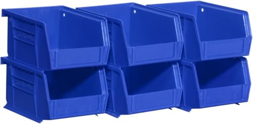 Akro-Mils 30210 AkroBins Plastic Storage Bins, Space-Saving Stackable Bins for Garage, Pantry, Craft Organization, 5" x 4" x 3", Blue, 6-Pack