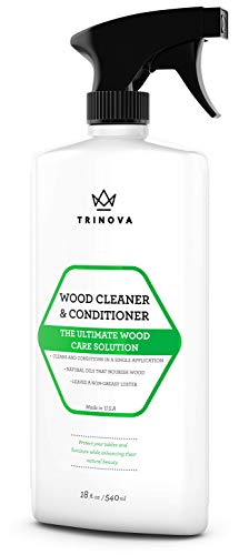 Book Cover Wood Cleaner, Conditioner, Wax & Polish - Spray for Furniture & Cabinets - Removes Stains & Restores Shine - Wax & Oil Polisher - Works on Stained & Unfinished Surfaces - 18 OZ - TriNova