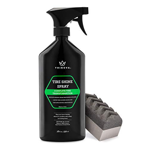 Book Cover TriNova Tire Shine Spray No Wipe - Automotive Clear Coat Dressing for Wet & Slick Finish - Keeps Tires Black - with Rubber Protector - Prevents Fading & Yellowing - 18 OZ