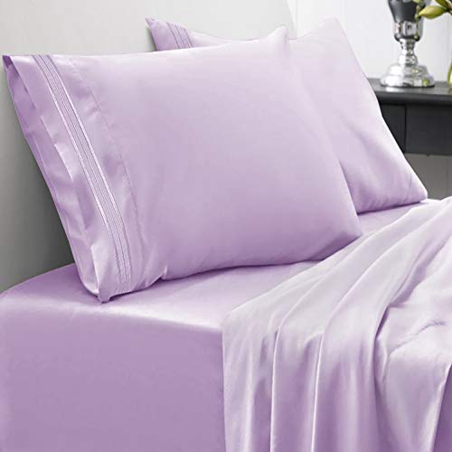 Book Cover Sweet Home Collection 1800 Thread Count Soft Egyptian Quality Brushed Microfiber Luxury Bedding Set with Flat, Fitted Sheet, 2 Pillow Cases, Twin, Lavender