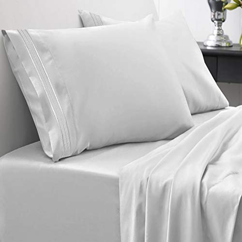 1800 Thread Count Sheet Set - Soft Egyptian Quality Brushed Microfiber Hypoallergenic Sheets - Luxury Bedding Set with Flat Sheet, Fitted Sheet, 1 Pillow Case, Twin, Silver