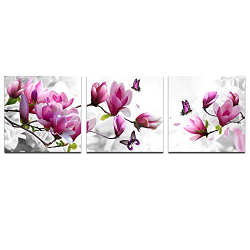 Book Cover Cao Gen Decor Art-AH40233,canvas Prints, Pink Flower 3 Panels Stretched Canvas Framed Wall Art
