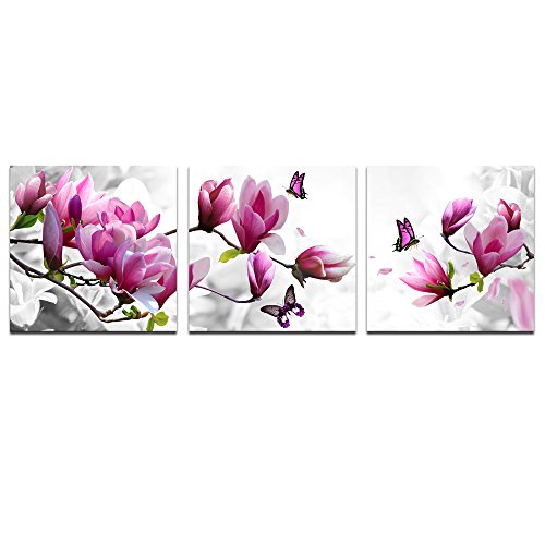 Cao Gen Decor Art-AH40233,canvas Prints, Pink Flower 3 Panels Stretched Canvas Framed Wall Art