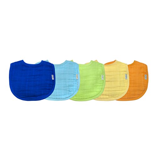 green sprouts Muslin Bibs made from Organic Cotton (5 pack)| 4 absorbent layers protect from sniffles, drips, & drools | 100% Organic cotton muslin, Adjustable snap closure, Machine washable