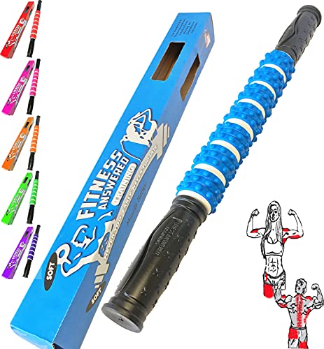 Muscle Roller Massage Stick Roller for Muscles Deep Tissue | Leg Massager for Circulation and Pain Relief - IT Band/Shin Splints - Great Gift for Runners or Athletes - Elite Rubber 17" Blue