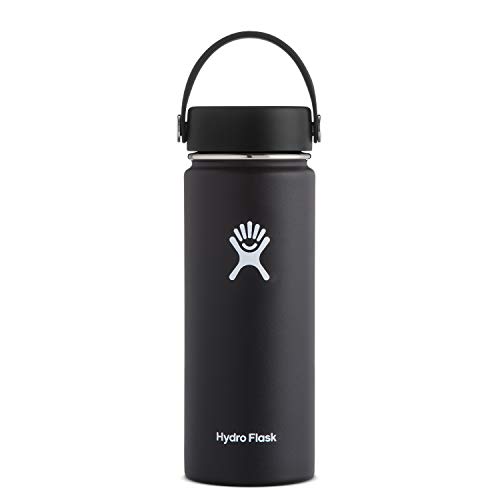 Hydro Flask Water Bottle - Stainless Steel & Vacuum Insulated - Wide Mouth with Leak Proof Flex Cap - 18 oz, Black
