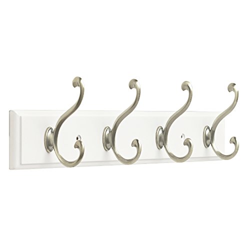 Franklin Brass FBLDSH4-WSE-R, 16" Hook Rail / Rack, with Coat and Hat Hooks, in White & Satin Nickel