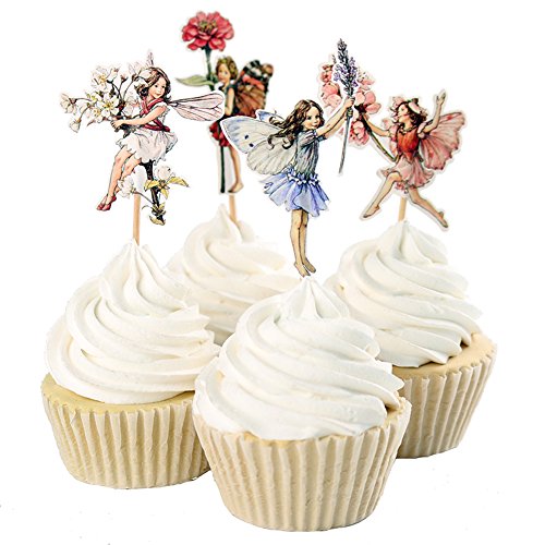 FiraDesign 24pcs Pretty Fairy Cupcake Toppers for Cake Decorations Baby Girls Children Kids Toddlers Teens Birthday Supplies Bridal Shower Wedding Favors Birthday Gifts