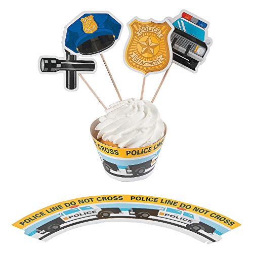 Fun Express - Police Party Cupcake Collars W/picks for Birthday - Party Supplies - Serveware & Barware - Misc Serveware & Barware - Birthday - 100 Pieces