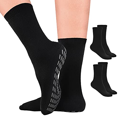 Book Cover Pembrook Non Skid / Slip Socks Cotton Hospital Socks - 2-Pack - Great for Adults, Men, Women, Medical Patients, Grey, One Size
