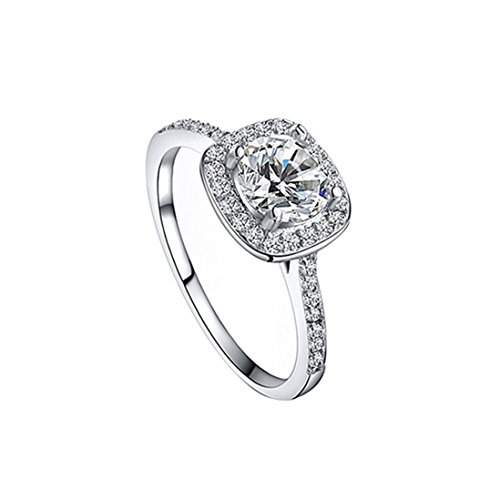 SODIAL(R) Women's Crystal Engagement Wedding Jewelry Ring Silver(8)