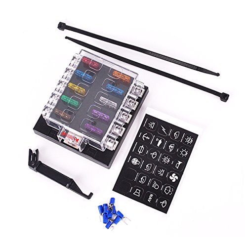 Fuzbaxy DC 32V 10 Way Terminals Circuit Car Auto Blade Fuse Box Block Holder ATC ATO with fuse and connectors