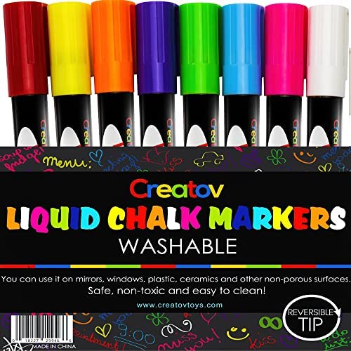 Liquid Chalk Markers Chalkboard Pens - 8 Pack Window Markers Chalk Pens for Blackboards Erasable Chalk Blackboard Pen Chalkboards Washable Wet Dry Erase Glass Markers Non Toxic Car Window Markers