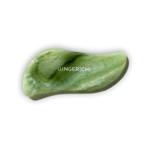 Ginger Chi Jade Gua sha- 100% Natural Guasha Tool for Face, Neck and Body- Anti-Aging Face Sculpting Tool to Reduce Puffiness, Lift and Tighten Loose Skin, Relieve Fine Lines and Wrinkles