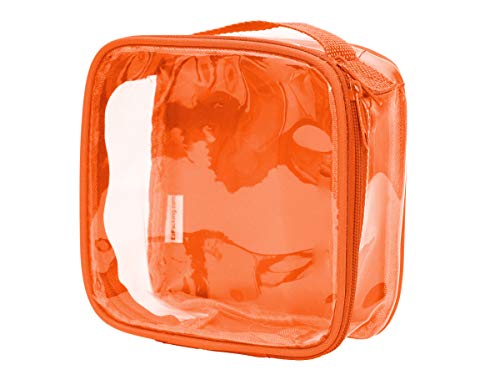 Clear TSA Approved 3-1-1 Travel Toiletry Bag for Carry On / Quart Size Transparent Liquids Pouch for Airport Security / Reusable See Through Vinyl & PVC Plastic Organizer for Men and Women (Orange)
