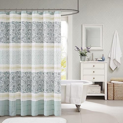 Book Cover Madison Park Dawn Modern Cotton Fabric Shower Curtain, Cottage/Country Print Design Shower Curtains for Bathroom, 72 X 72, Blue