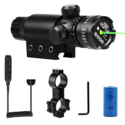 Shockproof 532nm Tactical Green Dot Laser Sight Rifle Scope with Rail and Barrel Mounts Cap Pressure Switch with Battery Charger