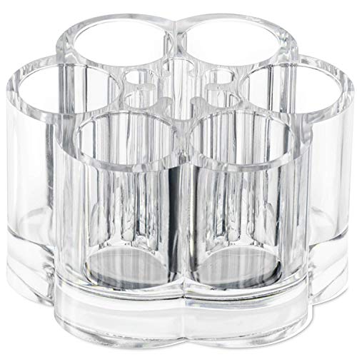 Kryllic Lipstick Holder, Essential Oils Makeup Storage Organizer - Clear Round Countertop Holder with 7 Slots Organizers for Brushes Nail Polish Eyeshadow Pens Make Up & Office Supplies