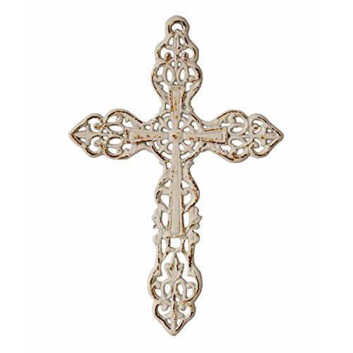 Stonebriar Distressed Cast Iron Wall Cross with Hanging Loop, Celtic Inspired Design, Religious Decoration for The Living, Bedroom, Nursery, or Any Room in Your Home, Worn White